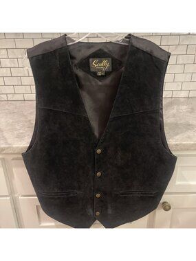 Scully Black Leather Vest Mens Large Suede Western Lined Snap Front Southwestern